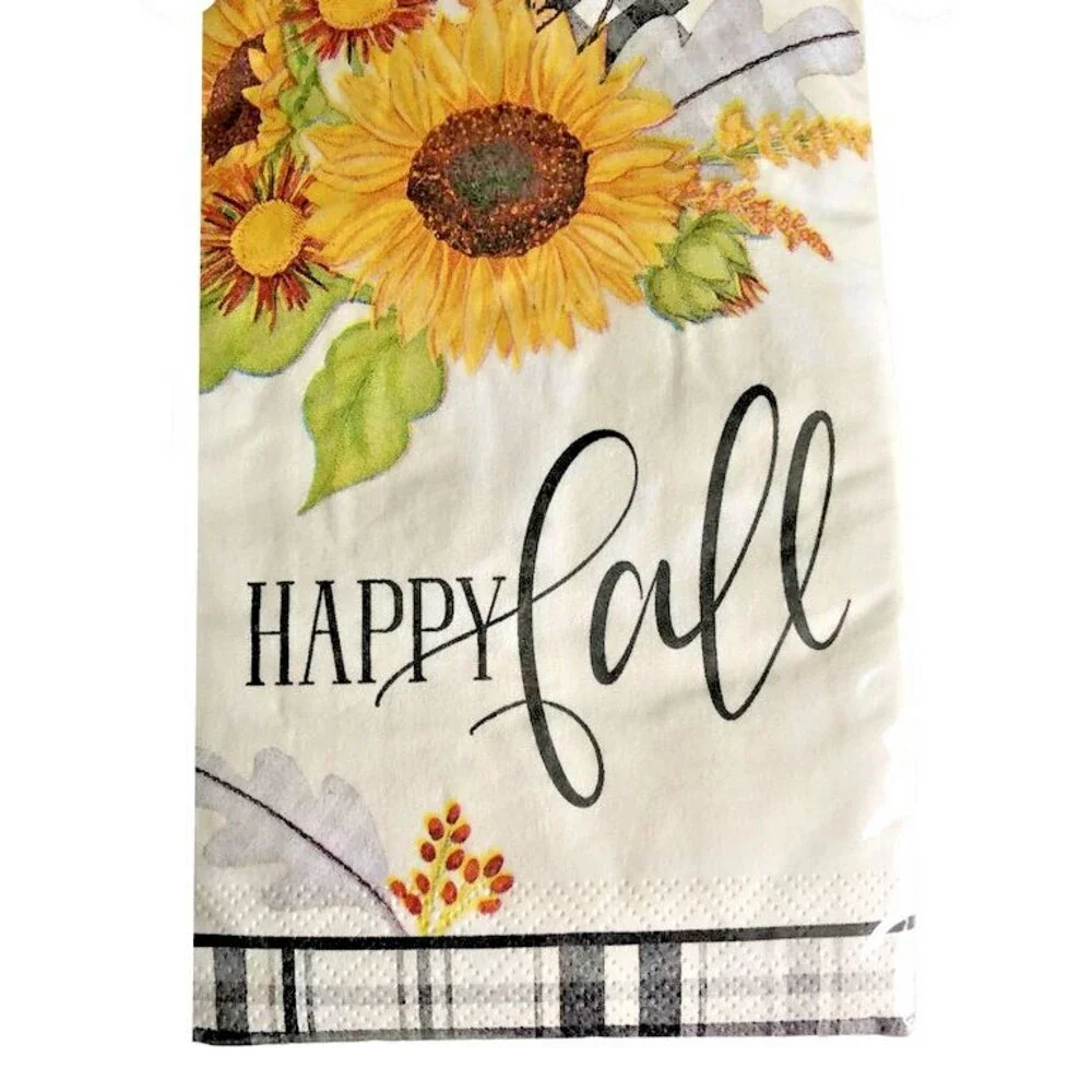 Thanksgiving Bath Paper Napkins Buffalo Check Sunflower Happy Fall 26 CT